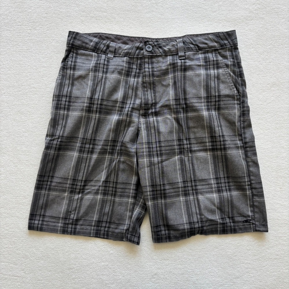 O'Neill Concha Plaid Shorts Mens 36 Grey Excellent Flat Front Casual‎ Walking